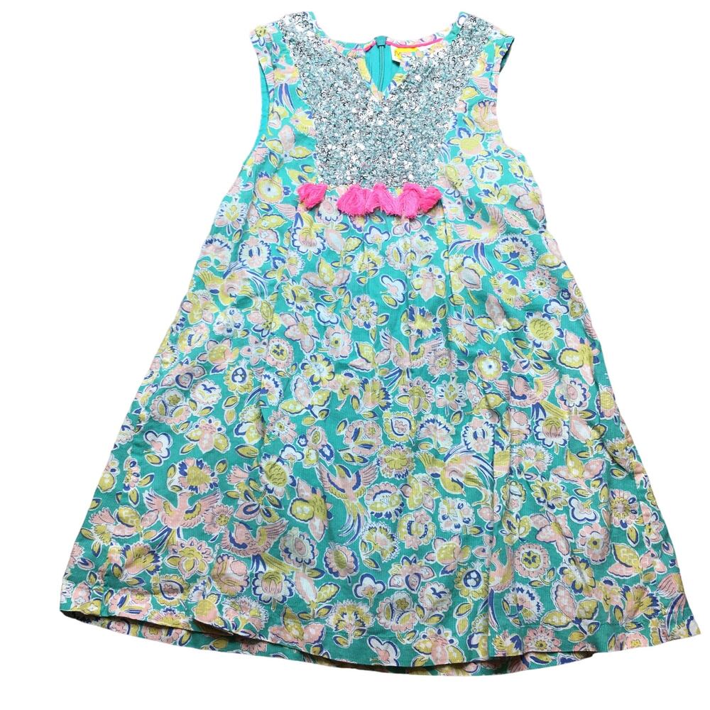 Mini Boden Girls Floral Sequined Party Lined Sleeveless Multicolor Dress 5-6Y